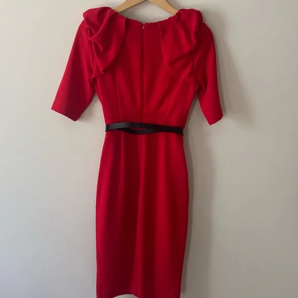 Red Eva Longoria for The Limited sheath dress, ruffled shoulder. Size 2 - Picture 4 of 8